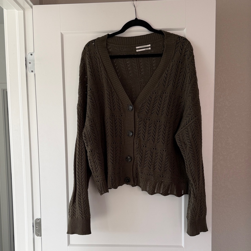 Anthropologie Deep Olive Cardigan Knit Sweater
